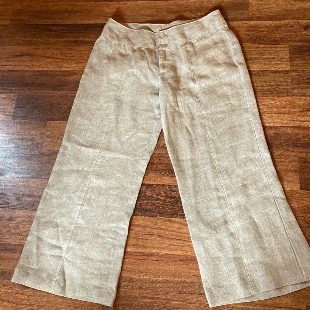 Whitewash linen cropped wide leg pants size 8